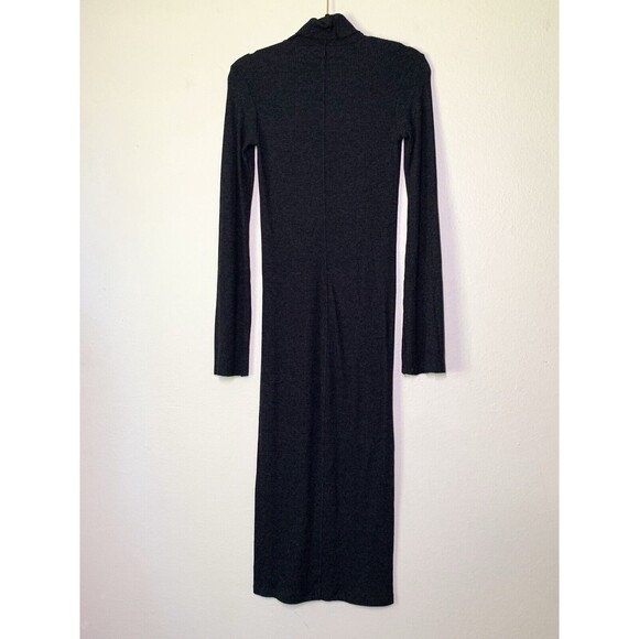 Enza Costa Rib Knit Midi Dress S Long Sleeve High Neck Gray Stretch Turtleneck - Picture 4 of 7